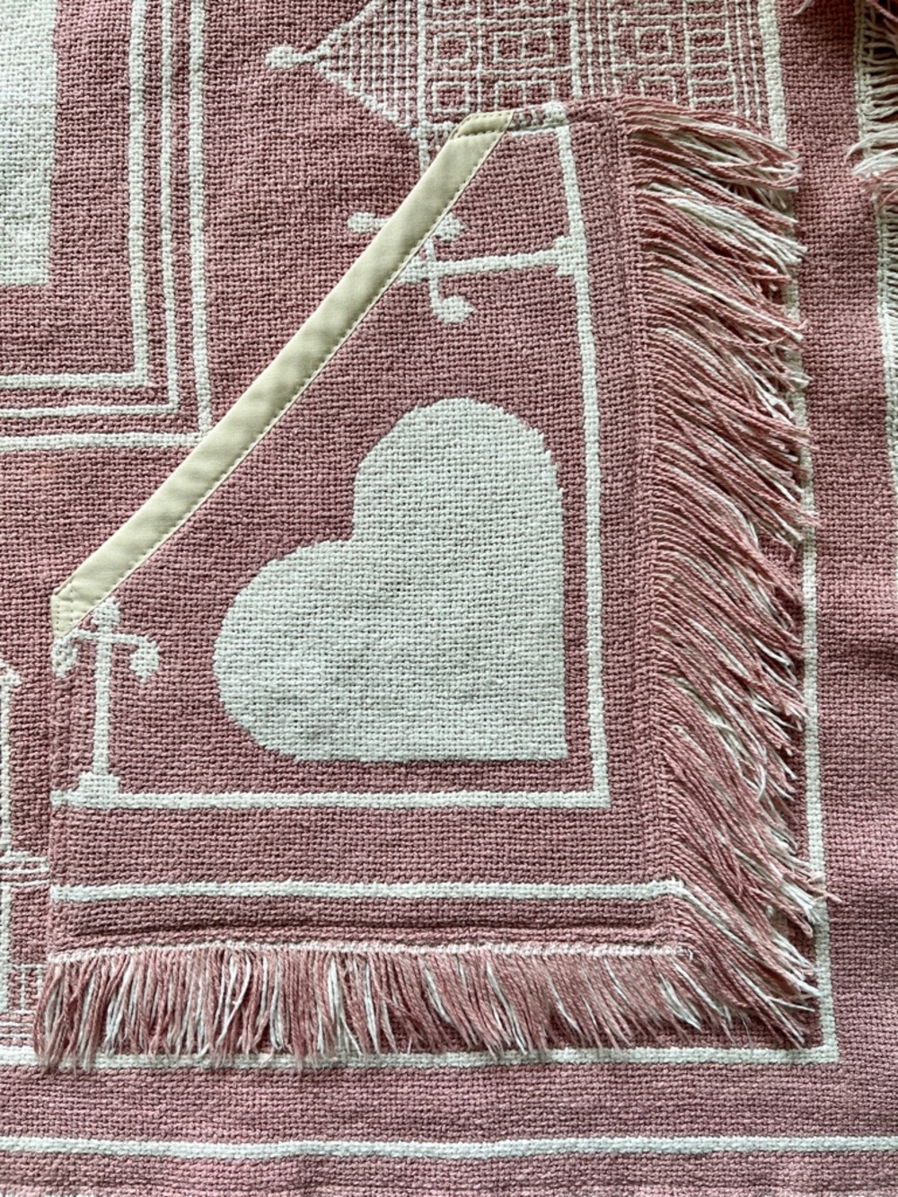 Pink and cream hearts cardigan, upcycled tapestry blanket, ladies' XL / 2XL - Picture 9 of 11